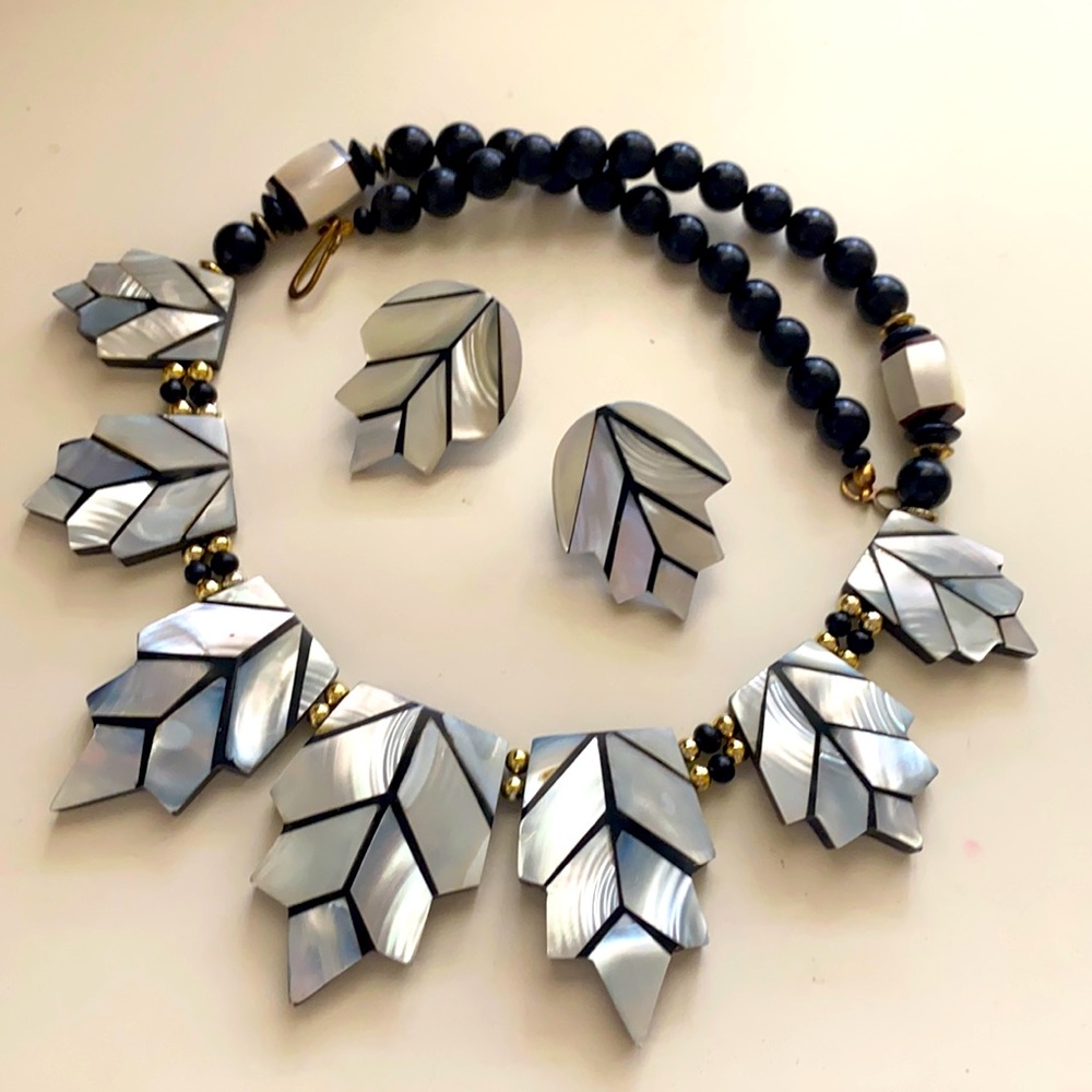 Vintage Abalone necklace and earrings duo